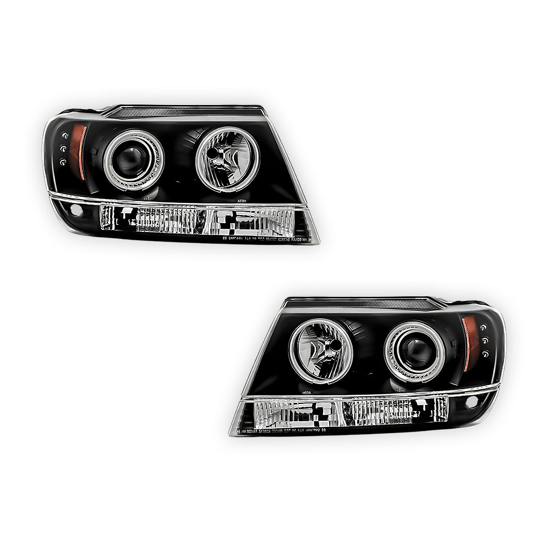 Jeep Grand Cherokee WJ (1999 - 2004) Black CCFL Angel Eyes Projector Headlights LH + RH