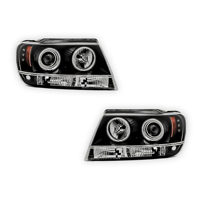 Jeep Grand Cherokee WJ (1999 - 2004) Black CCFL Angel Eyes Projector Headlights LH + RH