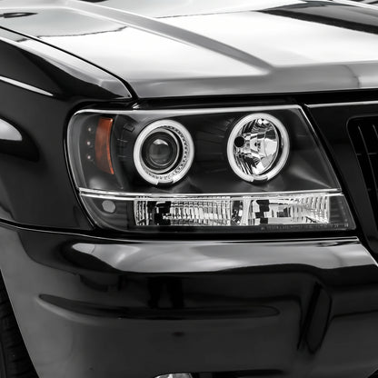 Jeep Grand Cherokee WJ (1999 - 2004) Black CCFL Angel Eyes Projector Headlights LH + RH