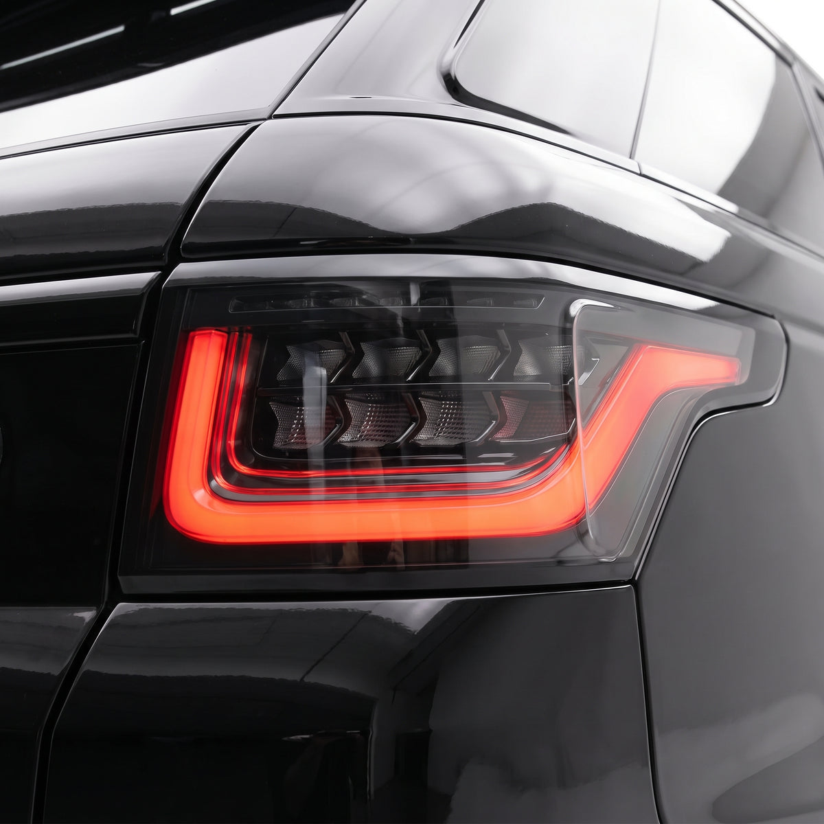 Land Rover Range Rover Sport L494 (2013 - 2022) MY18 SVR Style Sequential Full LED Tail Lights LH + RH installed close-up