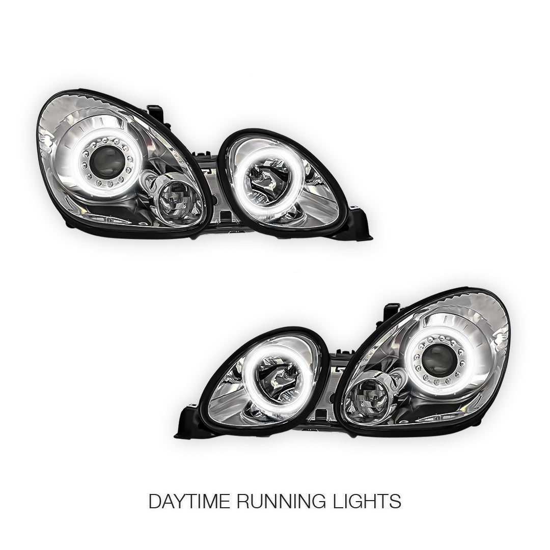 Lexus GS300 JZS160R (1998 - 2005) Crystal Clear CCFL Angel Eyes Projector Headlights LH + RH