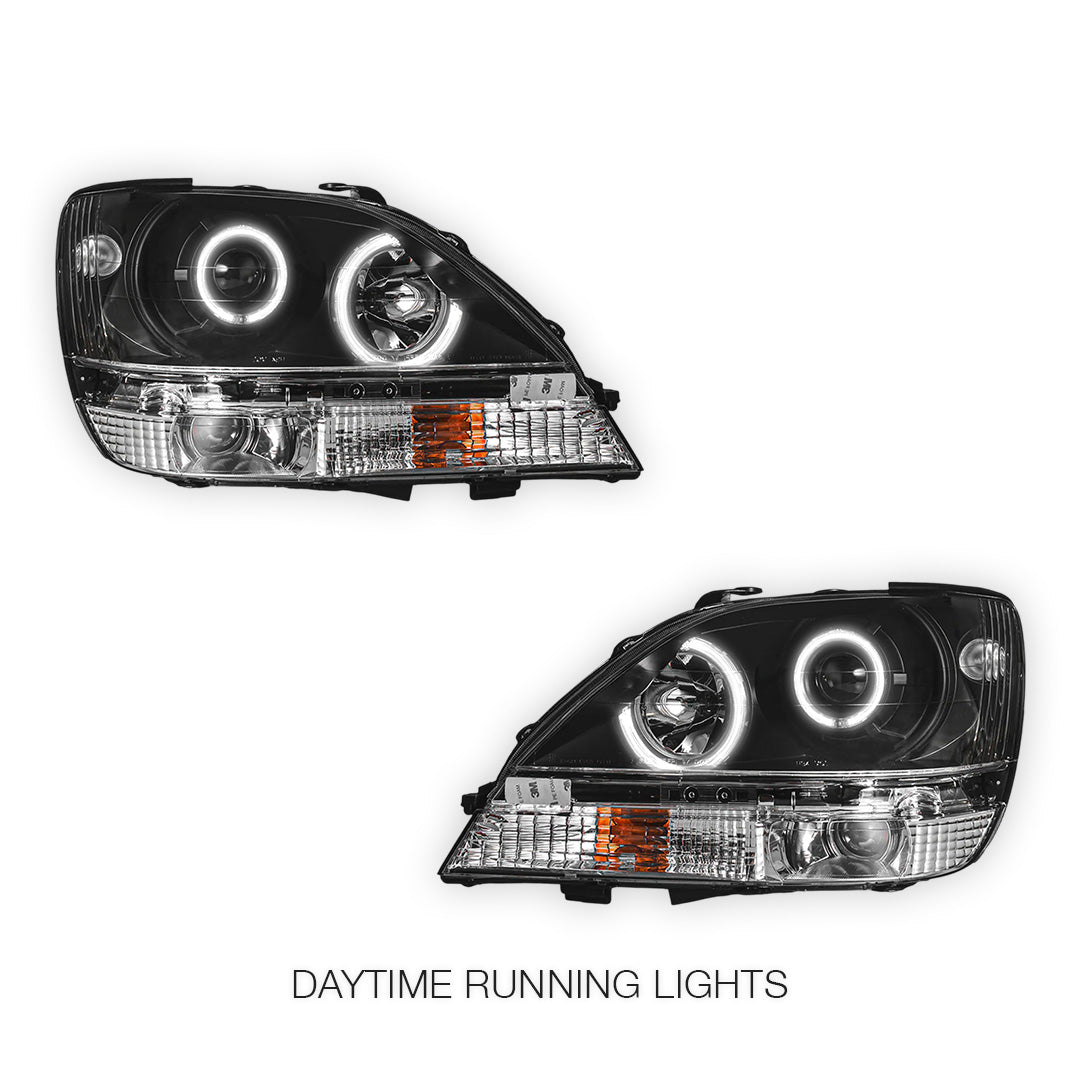 Lexus RX300 / XU10 (1999 - 2003) Black CCFL Angel Eyes Projector Headlights LH + RH