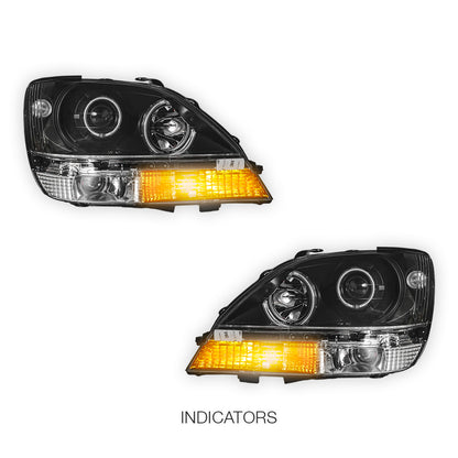 Lexus RX300 / XU10 (1999 - 2003) Black CCFL Angel Eyes Projector Headlights LH + RH