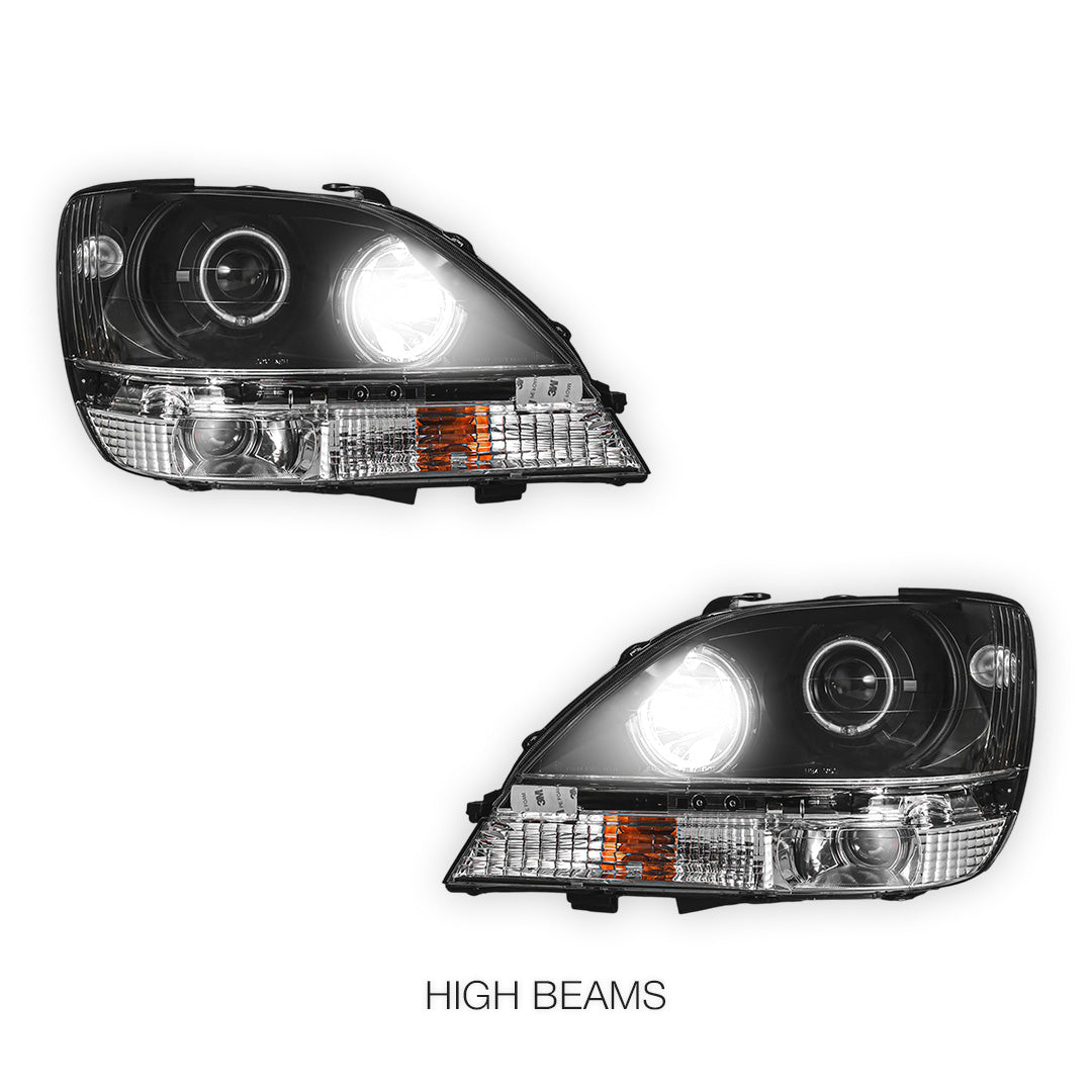 Lexus RX300 / XU10 (1999 - 2003) Black CCFL Angel Eyes Projector Headlights LH + RH