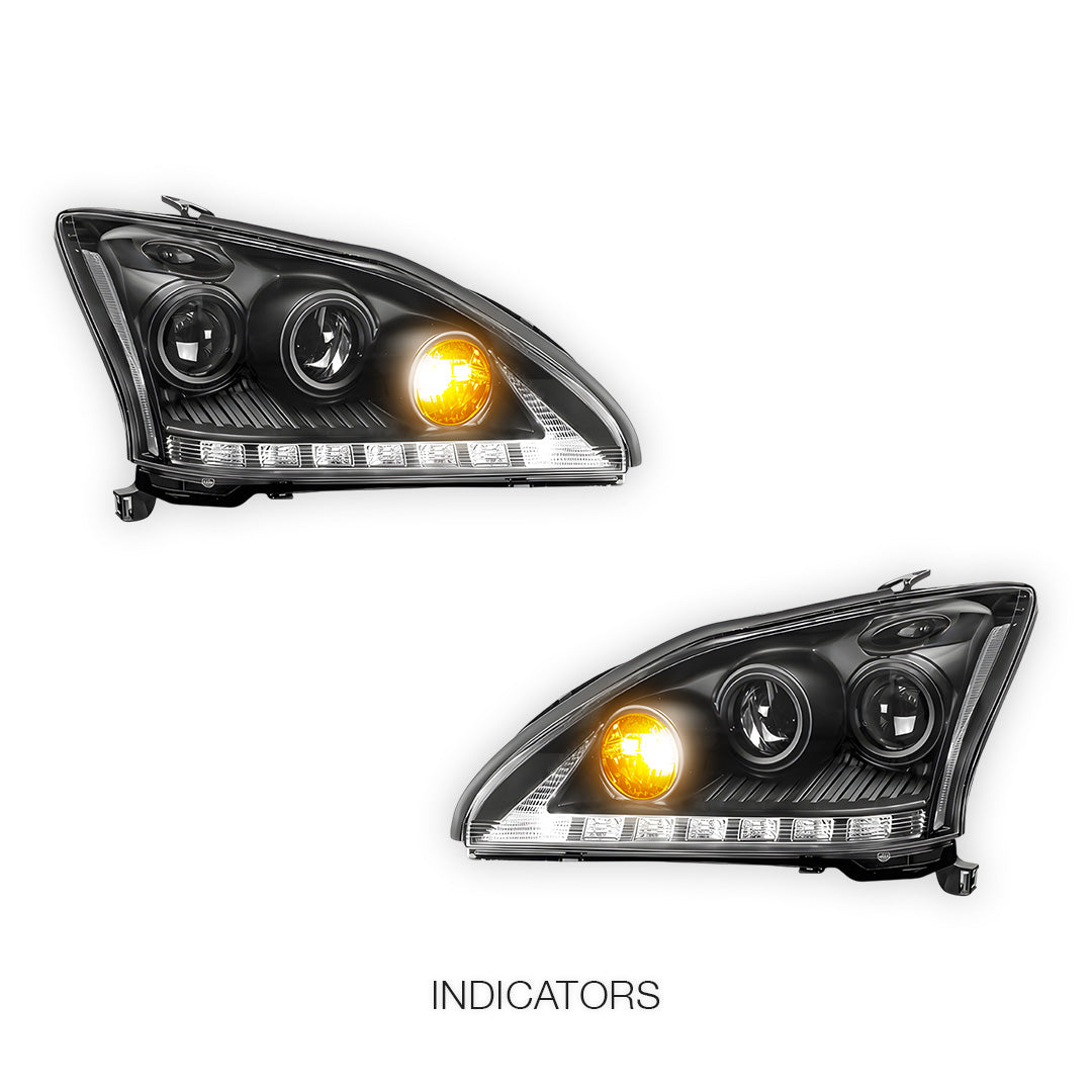 Lexus RX330 / RX350 / RH400H / XU30 (2003 - 2008) Black LED DRL Projector Headlights LH + RH