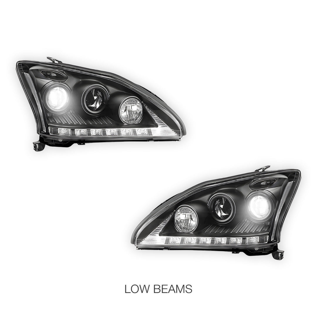 Lexus RX330 / RX350 / RH400H / XU30 (2003 - 2008) Black LED DRL Projector Headlights LH + RH