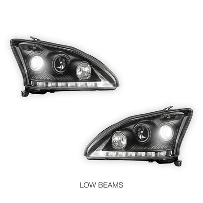 Lexus RX330 / RX350 / RH400H / XU30 (2003 - 2008) Black LED DRL Projector Headlights LH + RH