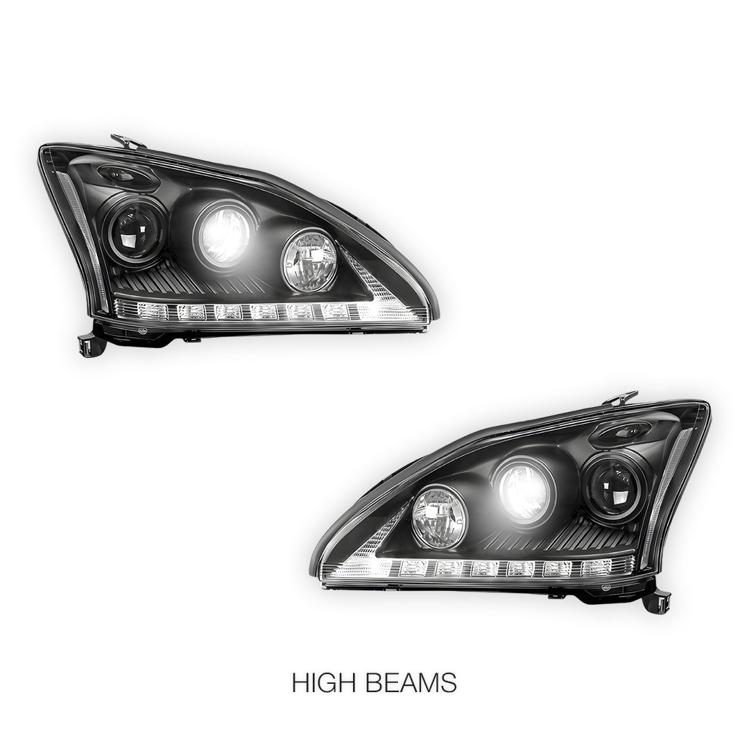 Lexus RX330 / RX350 / RH400H / XU30 (2003 - 2008) Black LED DRL Projector Headlights LH + RH