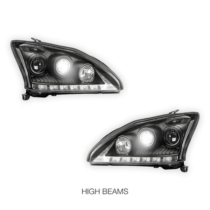 Lexus RX330 / RX350 / RH400H / XU30 (2003 - 2008) Black LED DRL Projector Headlights LH + RH