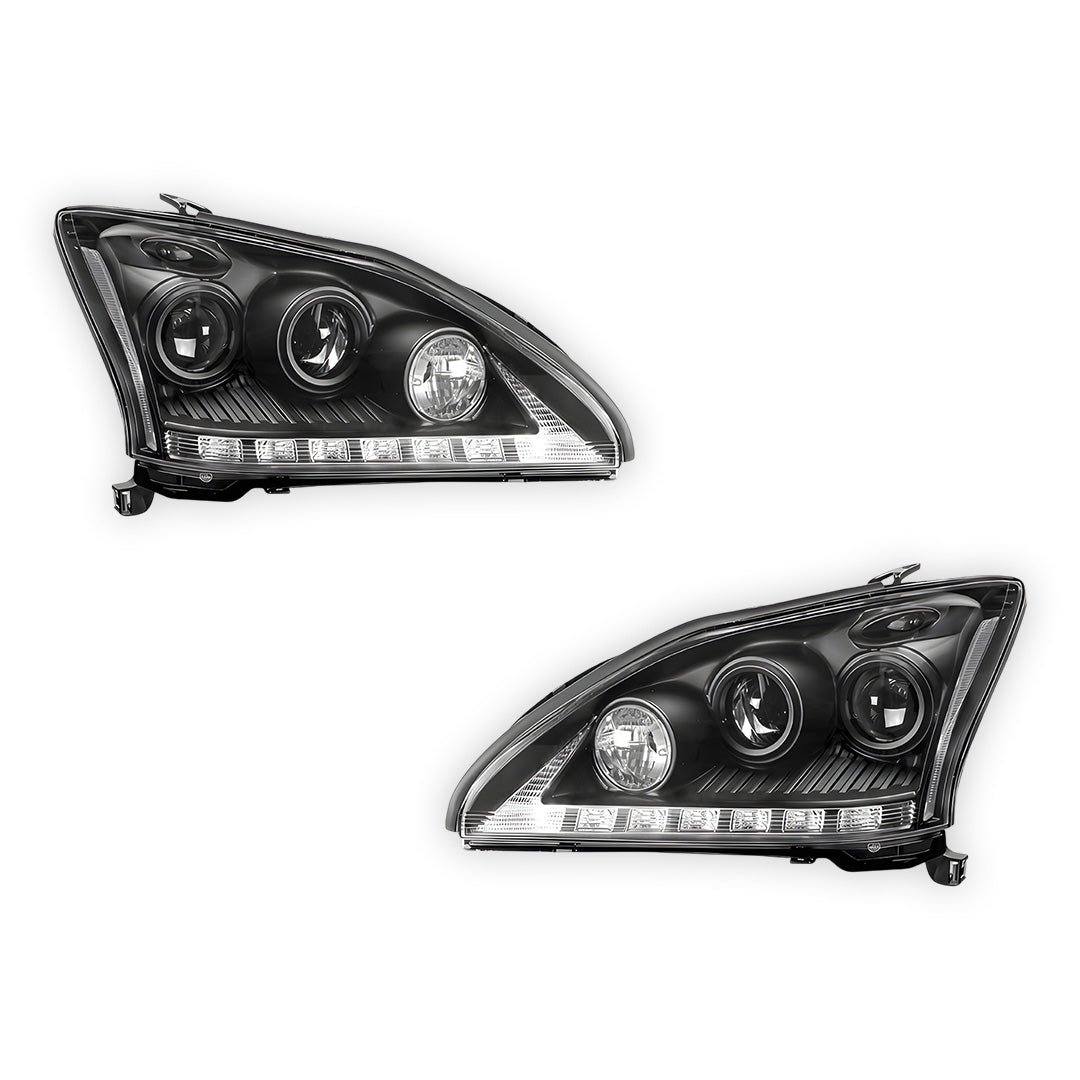 Lexus RX330 / RX350 / RH400H / XU30 (2003 - 2008) Black LED DRL Projector Headlights LH + RH
