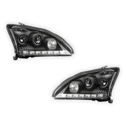 Lexus RX330 / RX350 / RH400H / XU30 (2003 - 2008) Black LED DRL Projector Headlights LH + RH