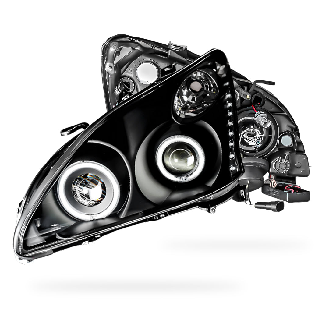 Lexus RX XU30 (2003 - 2008) Black LED DRL & CCFL Angel Eyes Projector Headlights LH + RH