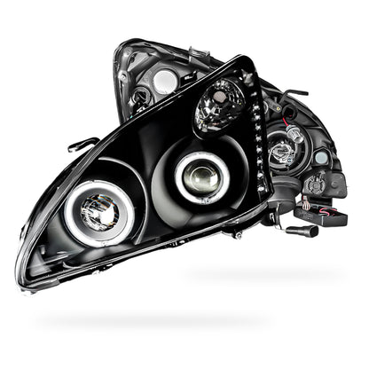 Lexus RX XU30 (2003 - 2008) Black LED DRL & CCFL Angel Eyes Projector Headlights LH + RH
