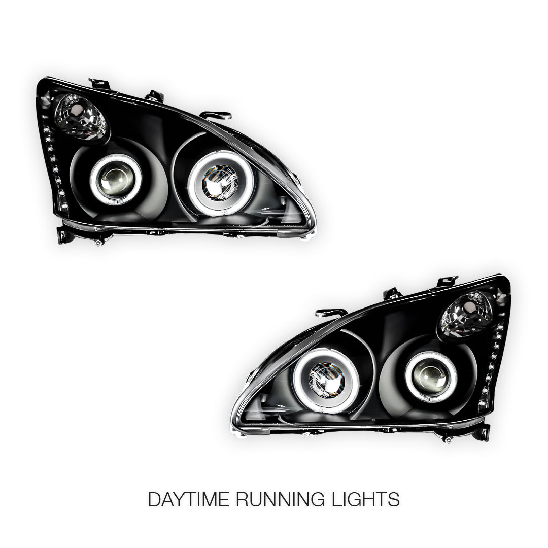 Lexus RX XU30 (2003 - 2008) Black LED DRL & CCFL Angel Eyes Projector Headlights LH + RH