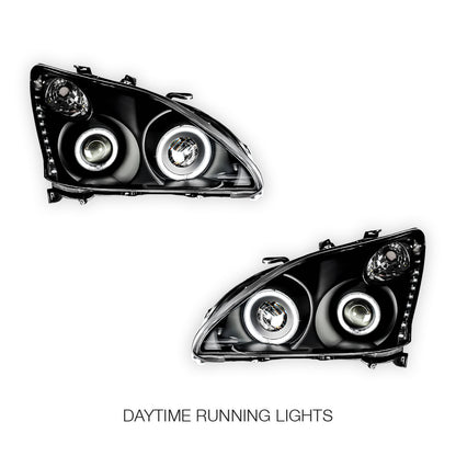 Lexus RX XU30 (2003 - 2008) Black LED DRL & CCFL Angel Eyes Projector Headlights LH + RH