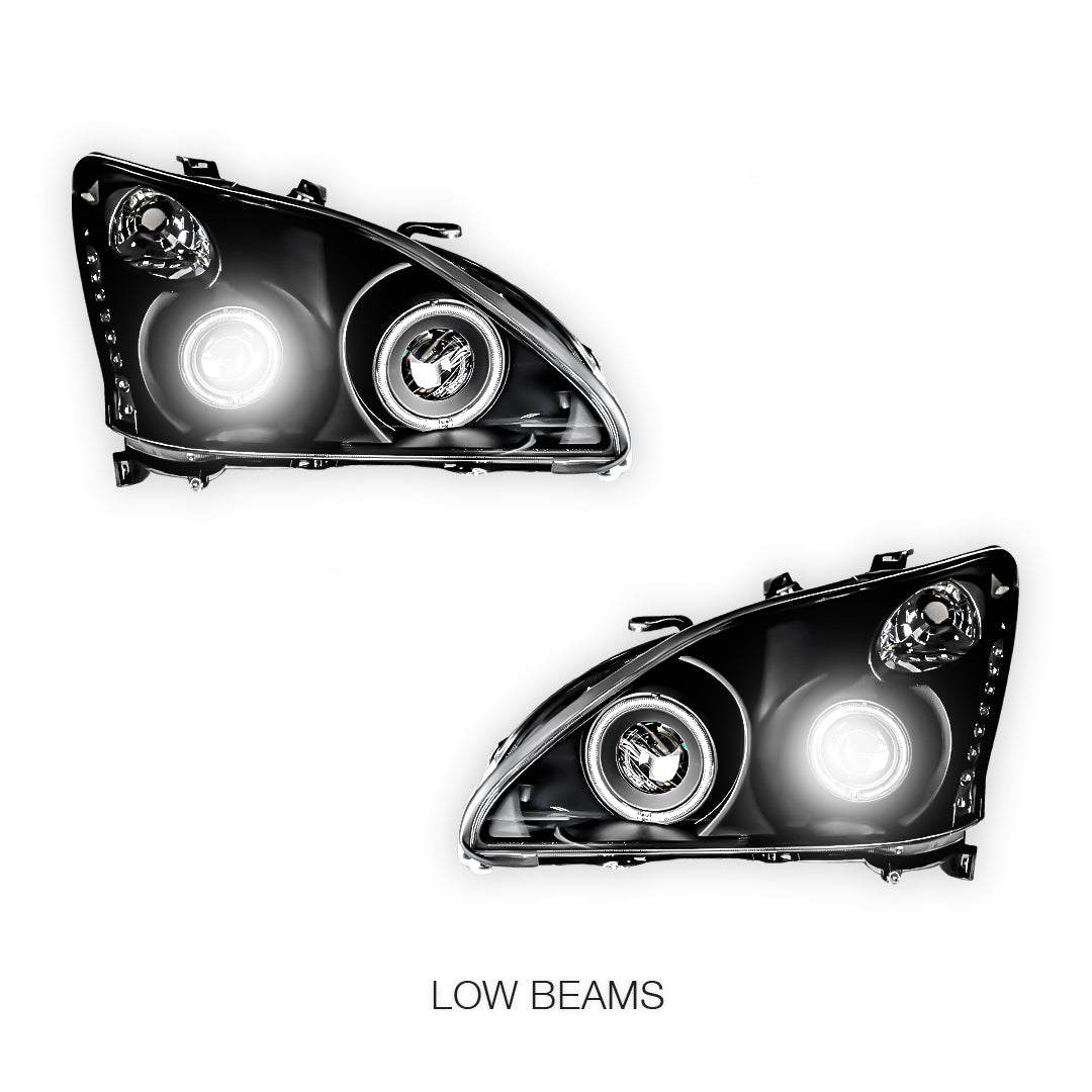 Lexus RX XU30 (2003 - 2008) Black LED DRL & CCFL Angel Eyes Projector Headlights LH + RH