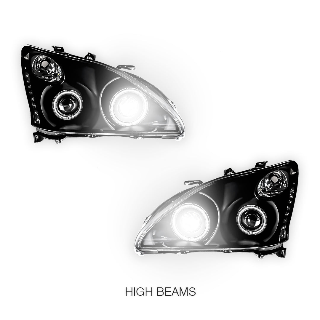 Lexus RX XU30 (2003 - 2008) Black LED DRL & CCFL Angel Eyes Projector Headlights LH + RH
