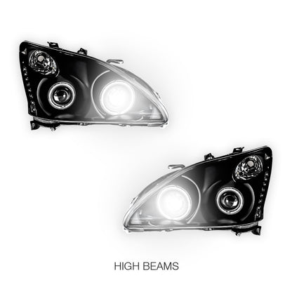 Lexus RX XU30 (2003 - 2008) Black LED DRL & CCFL Angel Eyes Projector Headlights LH + RH