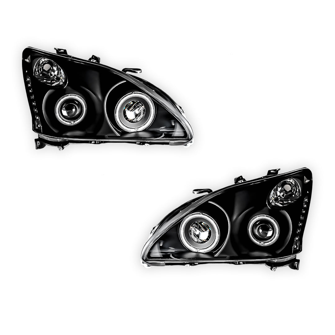 Lexus RX XU30 (2003 - 2008) Black LED DRL & CCFL Angel Eyes Projector Headlights LH + RH
