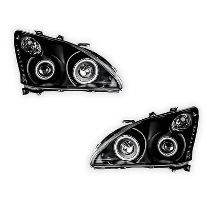 Lexus RX XU30 (2003 - 2008) Black LED DRL & CCFL Angel Eyes Projector Headlights LH + RH