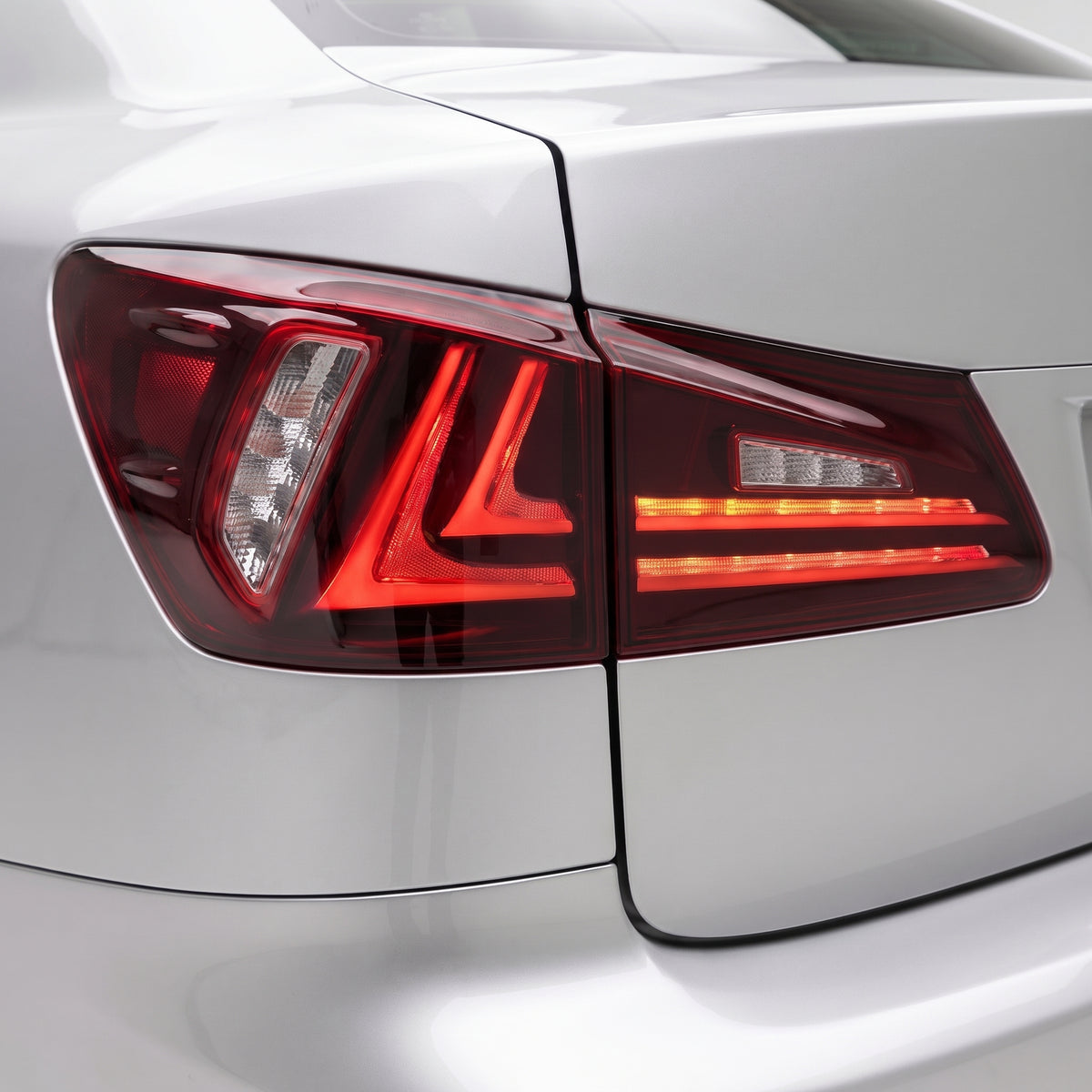 Lexus IS-F USE20 (2008 - 2015) Sequential Red Full LED Tail Lights LH + RH installed close-up