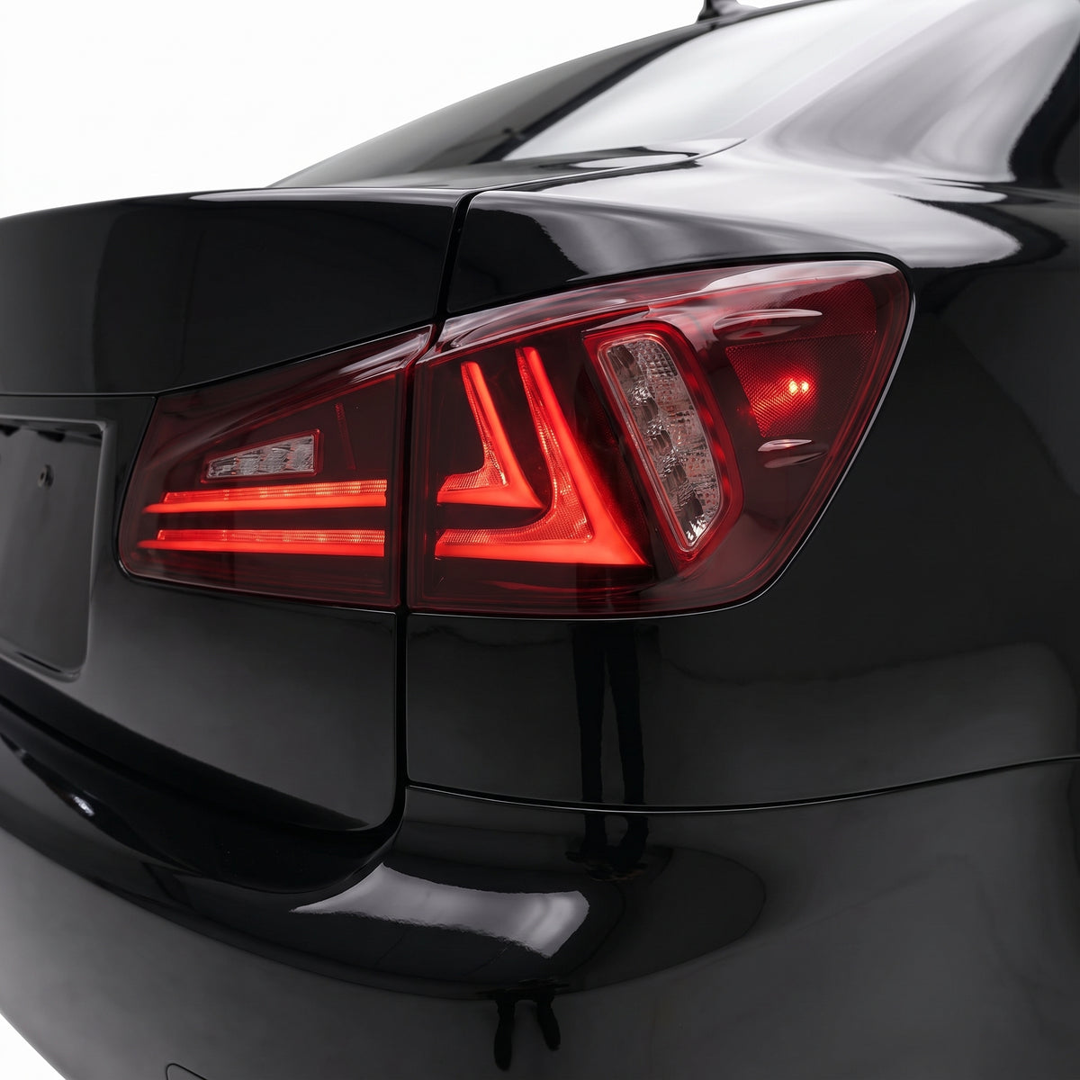 Lexus IS250 GSE20 / GSE30 (2006 - 2013) Sequential Red Full LED Tail Lights LH + RH installed close-up