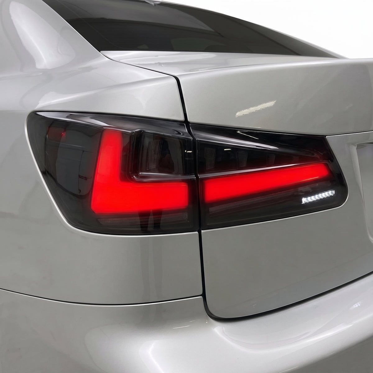 Lexus IS250 GSE20 (2006 - 2012) Nike Style Sequential RGB Full LED Tail Lights LH + RH installed close-up