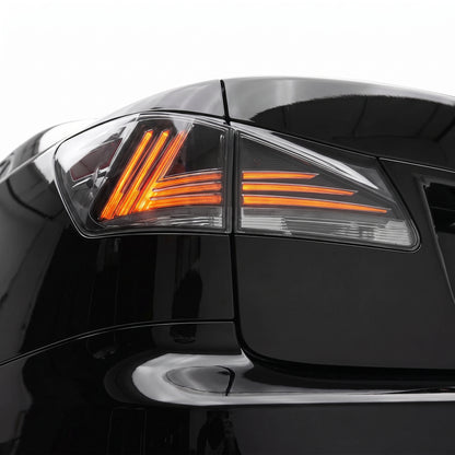 Lexus IS250 GSE20 (2006 - 2012) Sequential Smoked Full LED Tail Lights LH + RH installed close-up