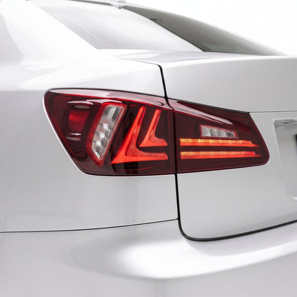 Lexus IS350 GSE21 / GSE31 (2006 - 2013) Sequential Red Full LED Tail Lights LH + RH installed close-up