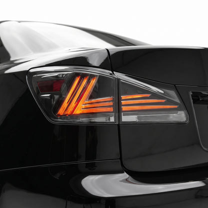Lexus IS350 GSE21 (2006 - 2012) Sequential Smoked Full LED Tail Lights LH + RH installed close-up