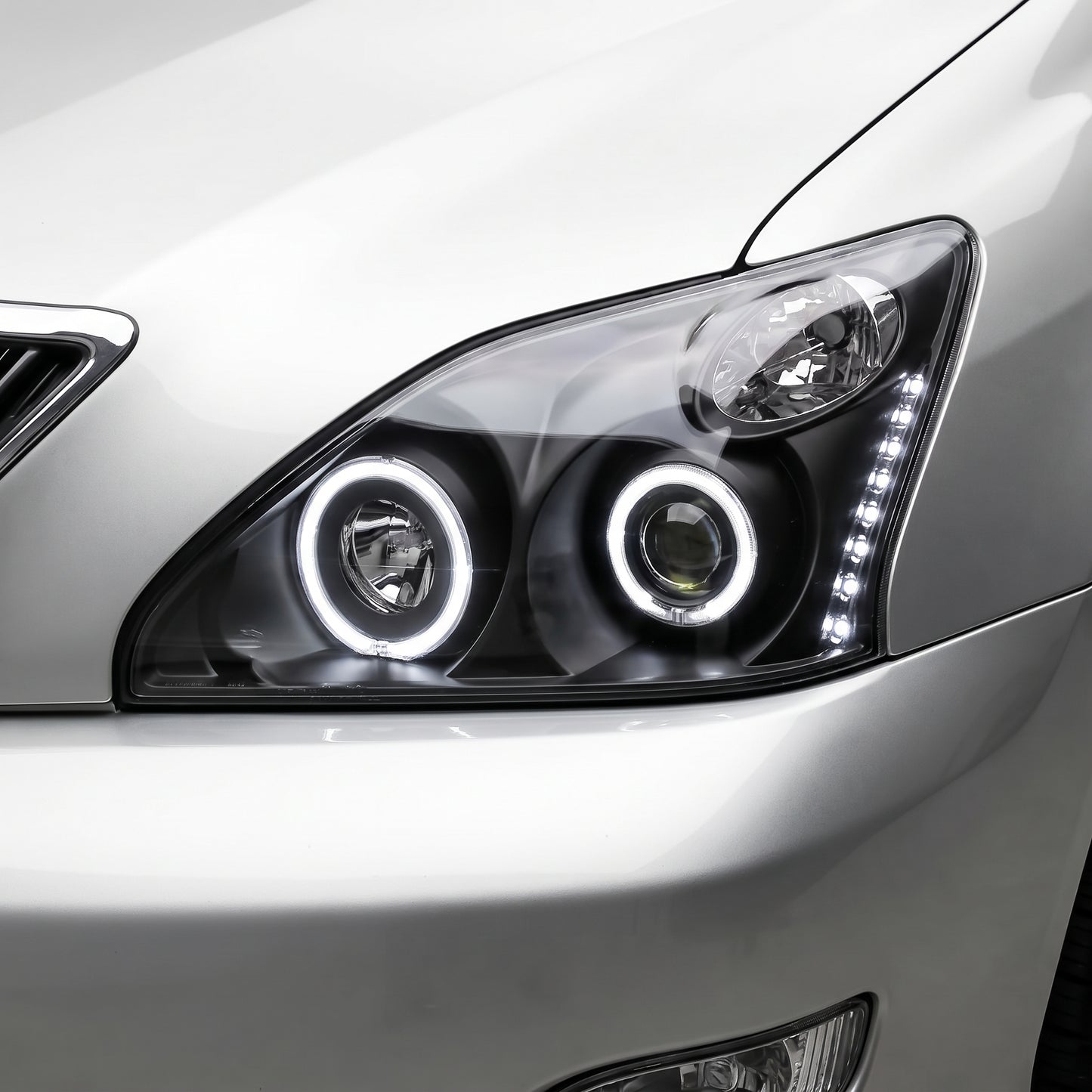 Lexus RX XU30 (2003 - 2008) Black LED DRL & CCFL Angel Eyes Projector Headlights LH + RH