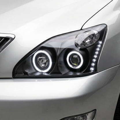 Lexus RX XU30 (2003 - 2008) Black LED DRL & CCFL Angel Eyes Projector Headlights LH + RH
