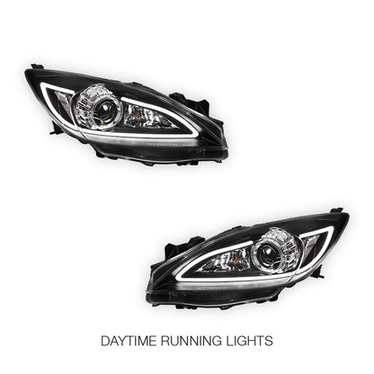 Mazda 3 BL Sedan / Hatch (2009 - 2013) Black LED 3D DRL Style Projector Headlights LH + RH