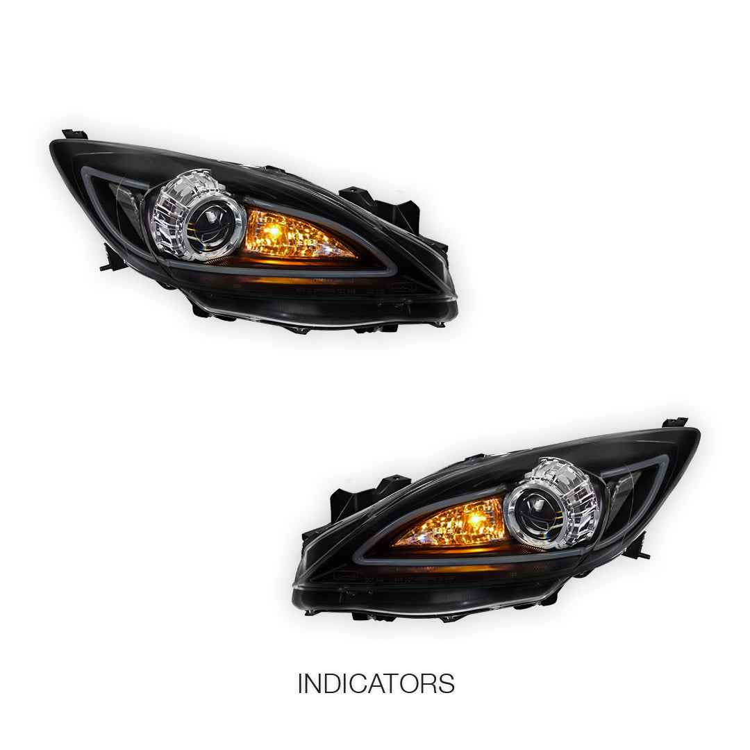 Mazda 3 BL Sedan / Hatch (2009 - 2013) Black LED 3D DRL Style Projector Headlights LH + RH