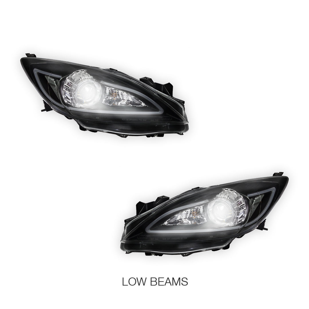 Mazda 3 BL Sedan / Hatch (2009 - 2013) Black LED 3D DRL Style Projector Headlights LH + RH