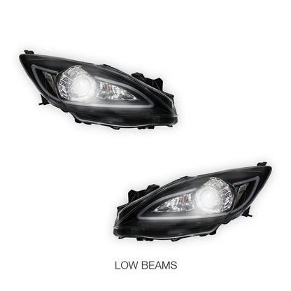 Mazda 3 BL Sedan / Hatch (2009 - 2013) Black LED 3D DRL Style Projector Headlights LH + RH