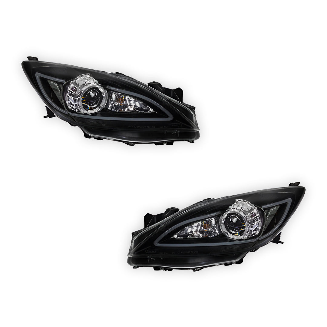 Mazda 3 BL Sedan / Hatch (2009 - 2013) Black LED 3D DRL Style Projector Headlights LH + RH