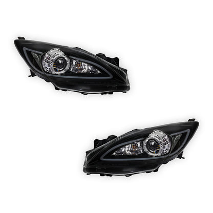 Mazda 3 BL Sedan / Hatch (2009 - 2013) Black LED 3D DRL Style Projector Headlights LH + RH
