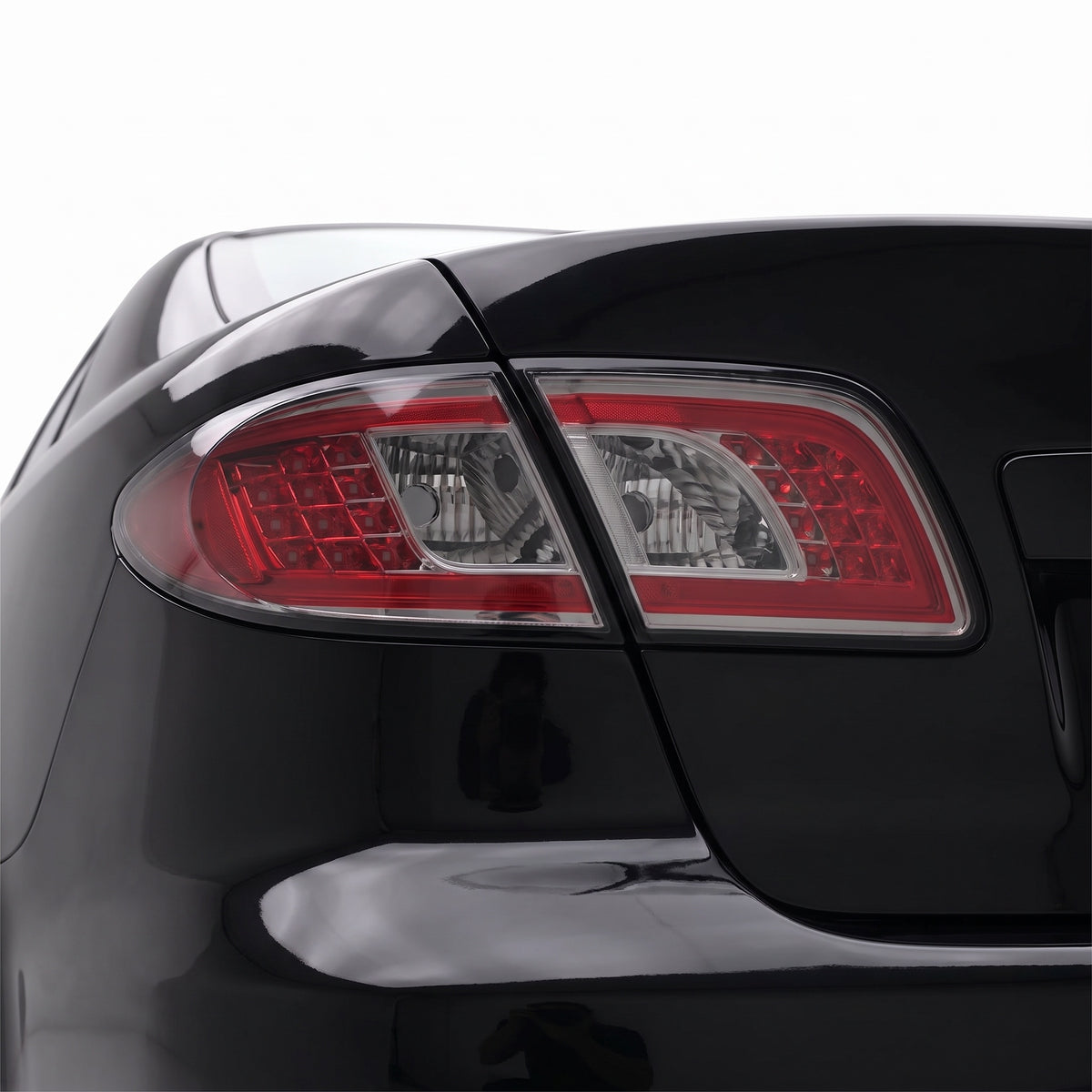 Mazda 6 GG (2002 - 2007) Full Smoked LED Tail Lights LH + RH installed close-up