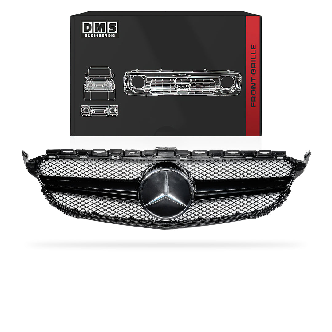 Mercedes-Benz C-Class W205 (2015 - 2018) Gloss Black AMG C63 Style Front Bumper Bar Grille