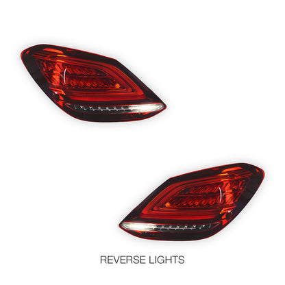 Mercedes-Benz C-Class W205 (2015 - 2021) Clear Red C63-S Facelift Style LED Tail Lights LH + RH