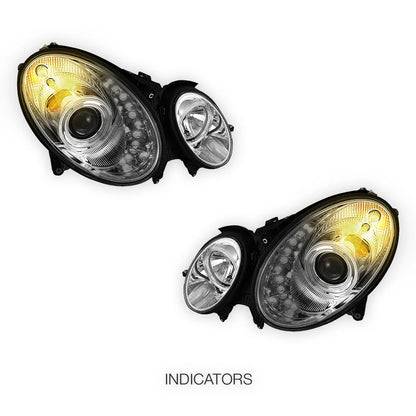 Mercedes-Benz E-Class W211 (2003 - 2008) Crystal DRL LED Projector Headlights LH + RH