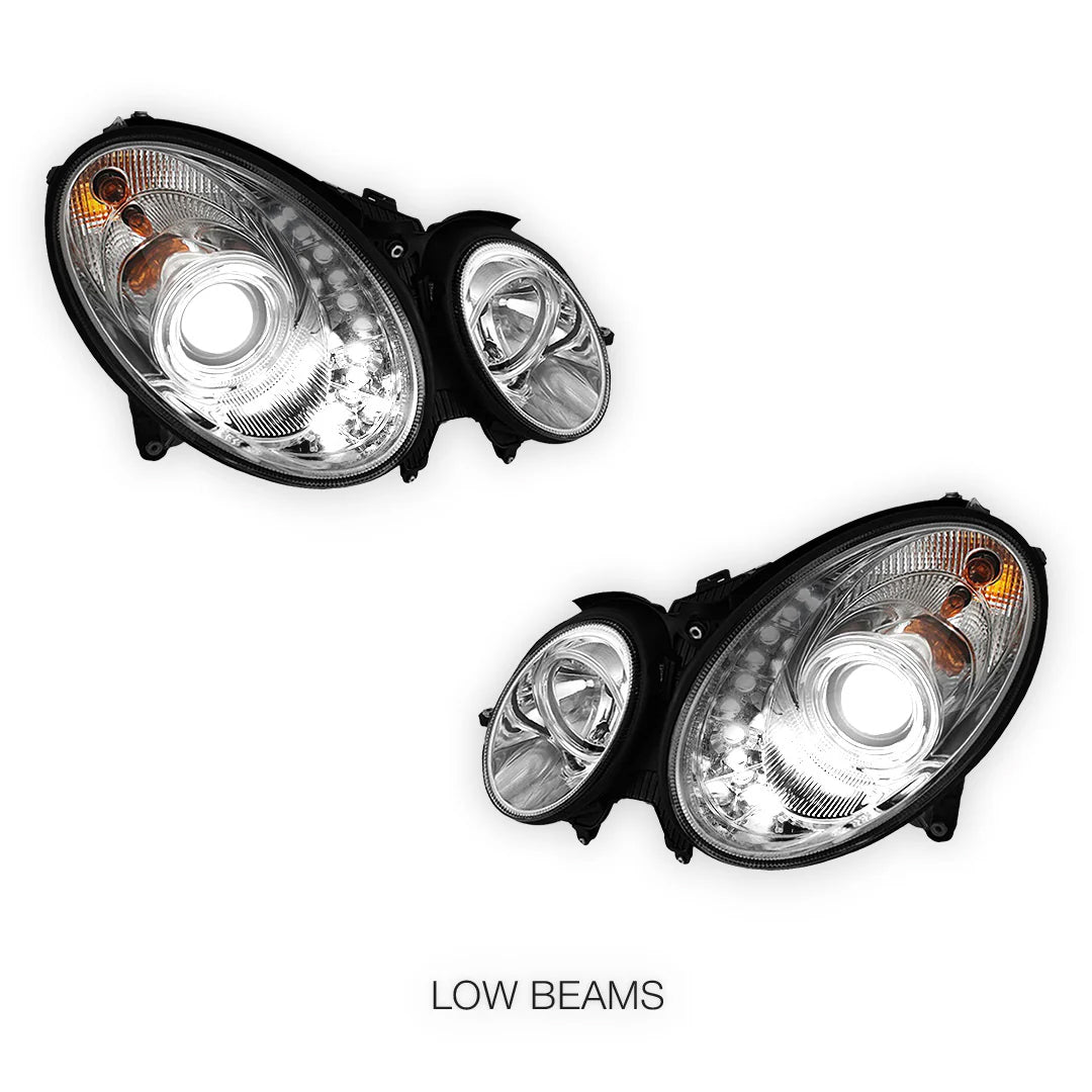Mercedes-Benz E-Class W211 (2003 - 2008) Crystal DRL LED Projector Headlights LH + RH