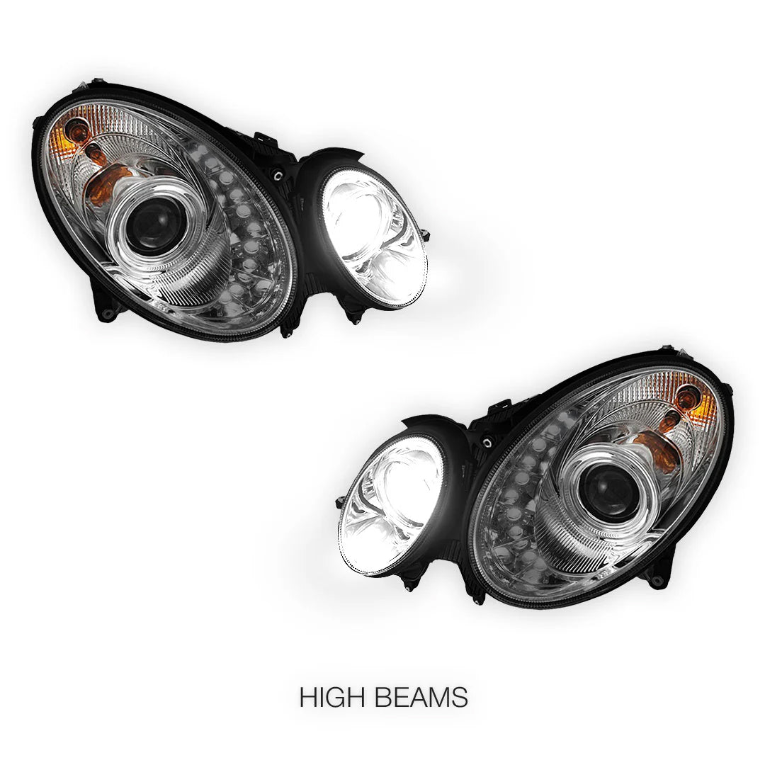 Mercedes-Benz E-Class W211 (2003 - 2008) Crystal DRL LED Projector Headlights LH + RH
