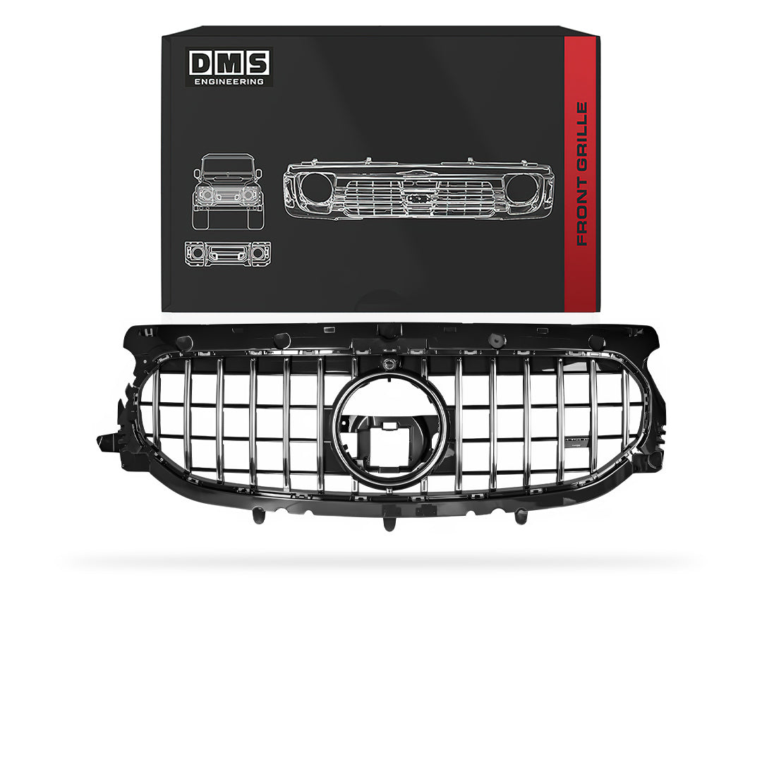 Mercedes-Benz GLA-Class H247 (2020 - 2025) Gloss Black / Chrome Black AMG Panamericana GLA45 Style Front Bumper Bar Grille