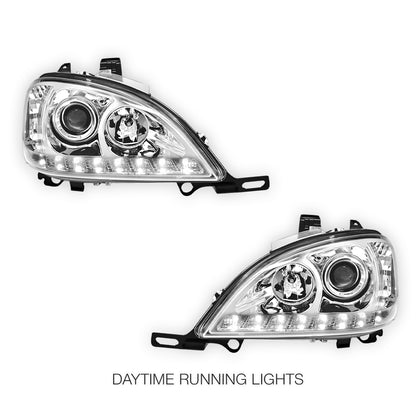 Mercedes-Benz ML-Class W163 (1998 - 2001) Crystal Clear LED DRL Day Time Projector Headlights LH + RH