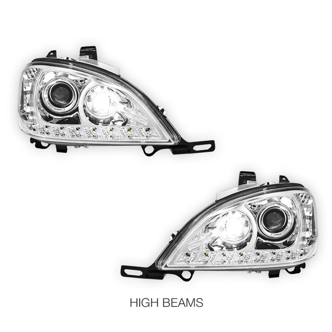 Mercedes-Benz ML-Class W163 (1998 - 2001) Crystal Clear LED DRL Day Time Projector Headlights LH + RH