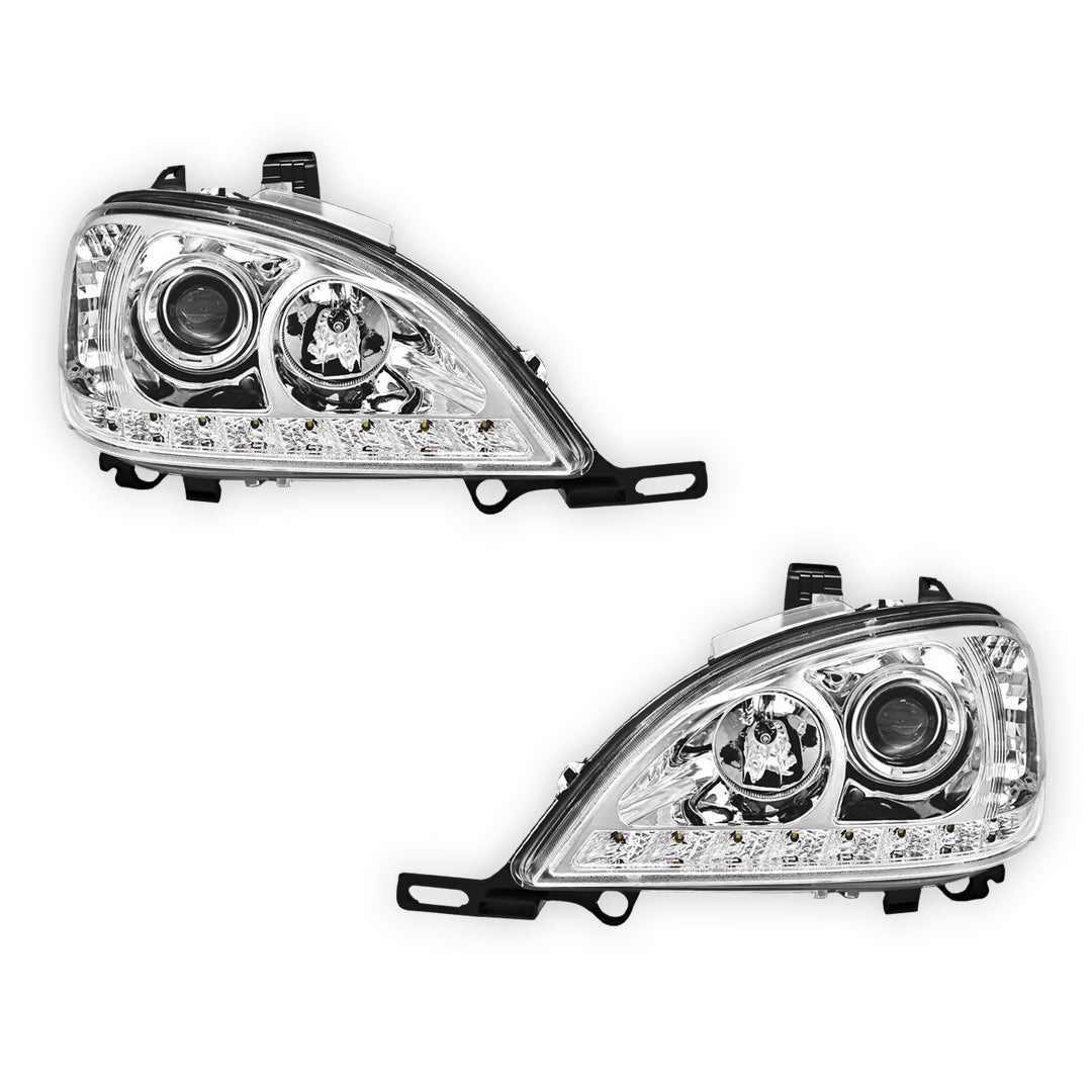 Mercedes-Benz ML-Class W163 (1998 - 2001) Crystal Clear LED DRL Day Time Projector Headlights LH + RH