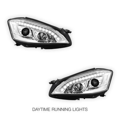 Mercedes-Benz S-Class W221 Sedan (2006 - 2009) Crystal Clear S65 AMG Style DRL LED Projector Headlights LH + RH