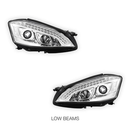 Mercedes-Benz S-Class W221 Sedan (2006 - 2009) Crystal Clear S65 AMG Style DRL LED Projector Headlights LH + RH